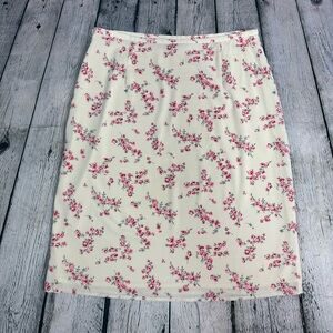 The Limited VTG Y2K 90s Cream Pink Dainty Floral Midi Pencil Slip Skirt Size 10